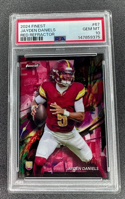 2024 Topps Finest Jayden Daniels #67 Red Refractor 7/10 RC PSA 10 SSP POP 2!