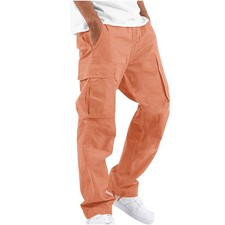 Mens Chinos Elasticated Waist Cargo Trousers Straight Combat Work Pants Bottoms