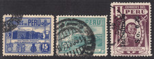 1945-46  Peru SC# 412-419 - Types of 1938 - 1 Surcharged-3 Different Stamps-Used