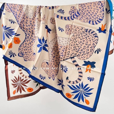 Sallys 18 Momme Twill Silk Wrap Scarf Leopards Print Double Face Shawl 35''