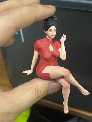 Miniature Figure Scene Props 1/18 Red Skirt Smoking Beauty Diorama Resin Sculpt - Image 1 of 4