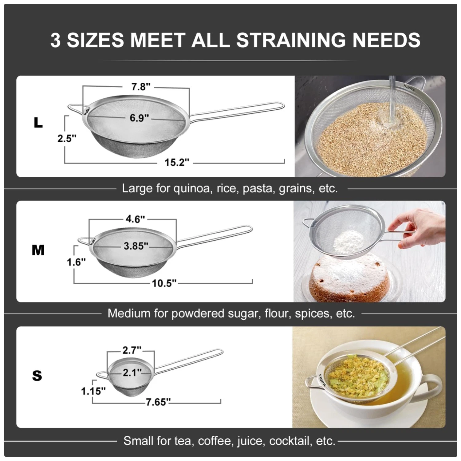 Colanders with Sturdy Handle - 3 Pack