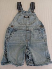 OshKosh B'Gosh blue denim overalls 24 months shortalls adjustable striped straps