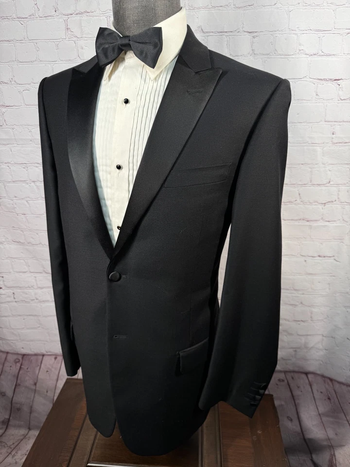 TIGLIO LUXE Mens Black TUXEDO Formal SLIM FIT 2pc TUX Suit 44L Jacket 38x33 Pant - Image 3 of 4
