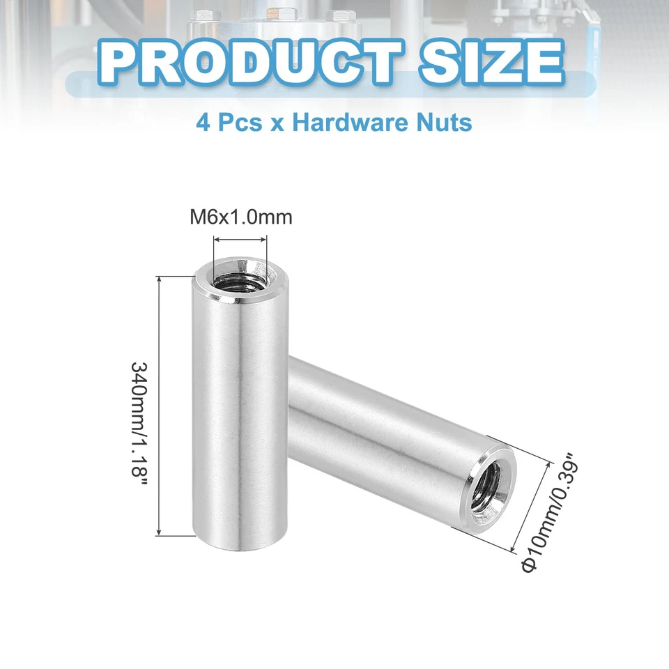 4 Stück 304 Edelstahl M6 x 1,0 mm Runde Überwurfmuttern, 0,39 x 1,18 Zoll (ODxH) - Bild 2 von 4