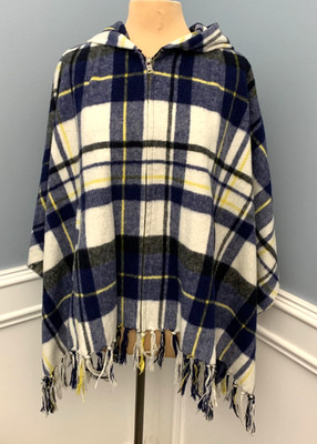 Quiksilver Poncho Womens Wool Cover-Up Hooded Zip-Up Ponchito Plaid Fringe