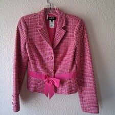 A.B.S By Allen Swartz Pink Tweed Jacket Womens 4 Barbiecore Made In USA