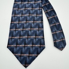 Vintage Bill Blass Black Label 100% Silk Tie Navy Red Geometric Made in USA