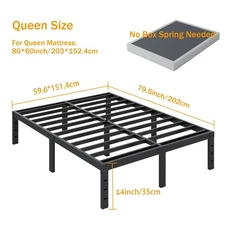 14 Inch Queen Size Metal Bed Frame - Heavy Duty Platform, No Box Spring, Black