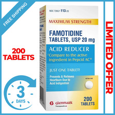 Glenmark Maximum Strength Famotidine Tablets, 20 mg, Acid Reducer for Heartburn.