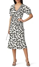 Love Whit Floral Print Puff Sleeve Midi Wrap Dress Black/White Size Small NWT