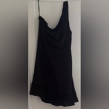 Blue Rain Black One Shoulder Ruffled Cocktail Party Dress, Sz S!