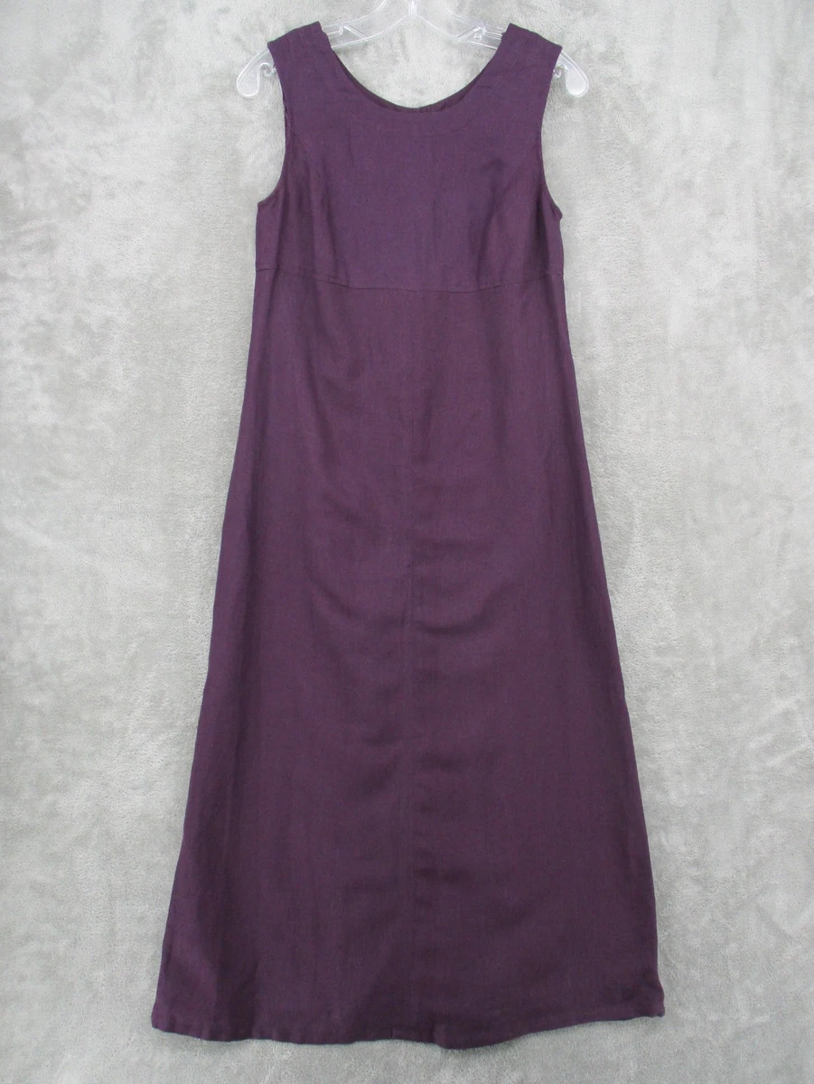 knee length dresses for ladies Women's Simple Linen Purple Collect Waist Maxi Dress– FantasyLinen