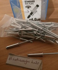 45 rivets aveugle tête plate D 4mm x H 20mm en aluminium et tige en acier