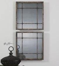 Smoked Antiqued Glass Mirror Squares Cottage | Tiled Grouping Column