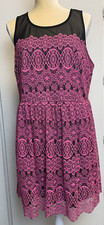 Forever 21 Dress Plus Size 1X Lace Fit & Flare Fuchsia Pink Black Party