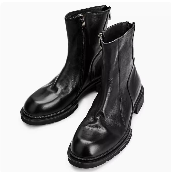 Mens Punk Round Toe Side Zip Ankle Boots Black Chelsea Boots