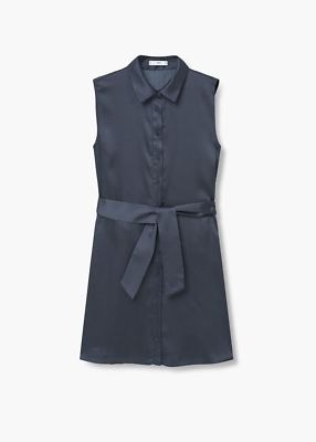 mango shirt dress navy NEW MANGO (Zara Group) Satin Blue (Navy) Shirt Dress size L
