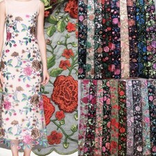 3D Embroidery Peony Flower Lace Fabric Sheer Mesh Advanced Sewing Dress Suit