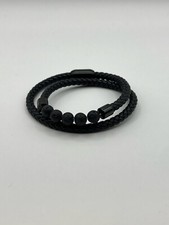 Black Beaded Double Wrap Leather Bracelet with Magneti
