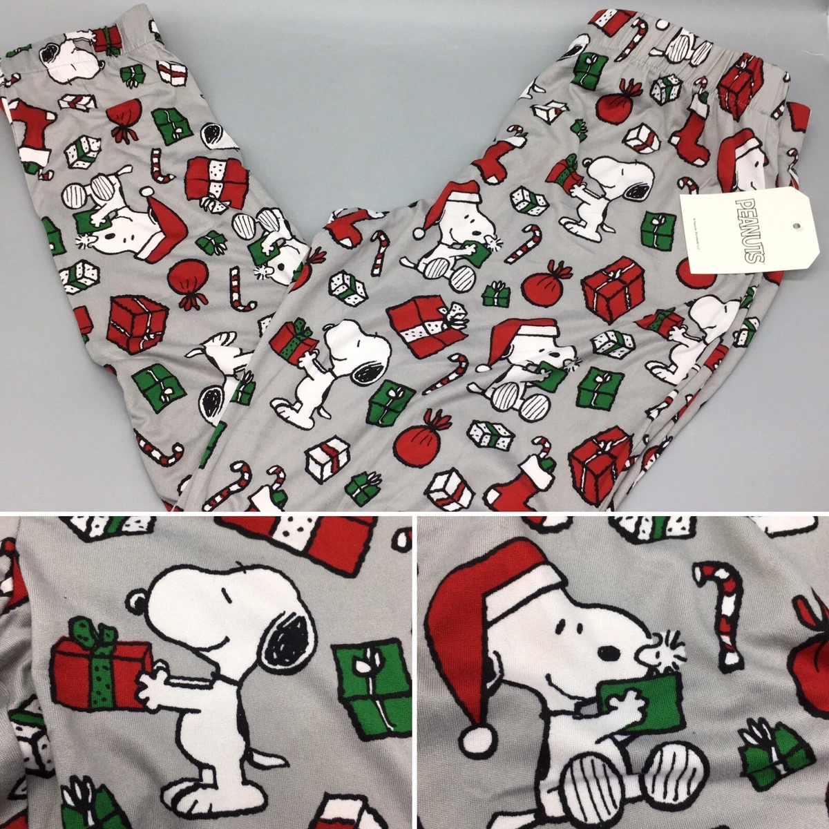 Munki Munki Peanuts Christmas Snoopy Pajama Pants Jogger Presents Size S M  L XL