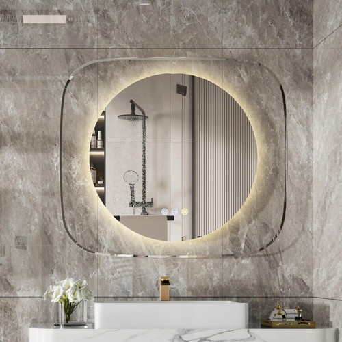 Modern LED Bathroom Mirror w/ Backlit Clear Glass Frame Defog Dimmable Touch HD - Picture 2 of 17