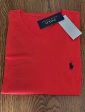 Polo Ralph Lauren Men's S, M, L or XL Classic Fit SS V-Neck Cotton Tee, V220 Red