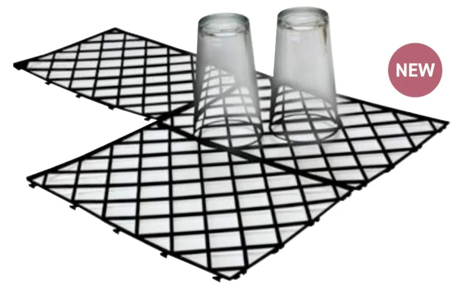 Glass Shelf Mats Black Plastic Interlocking Pub Bar Stacking Mat Barware Pk 50