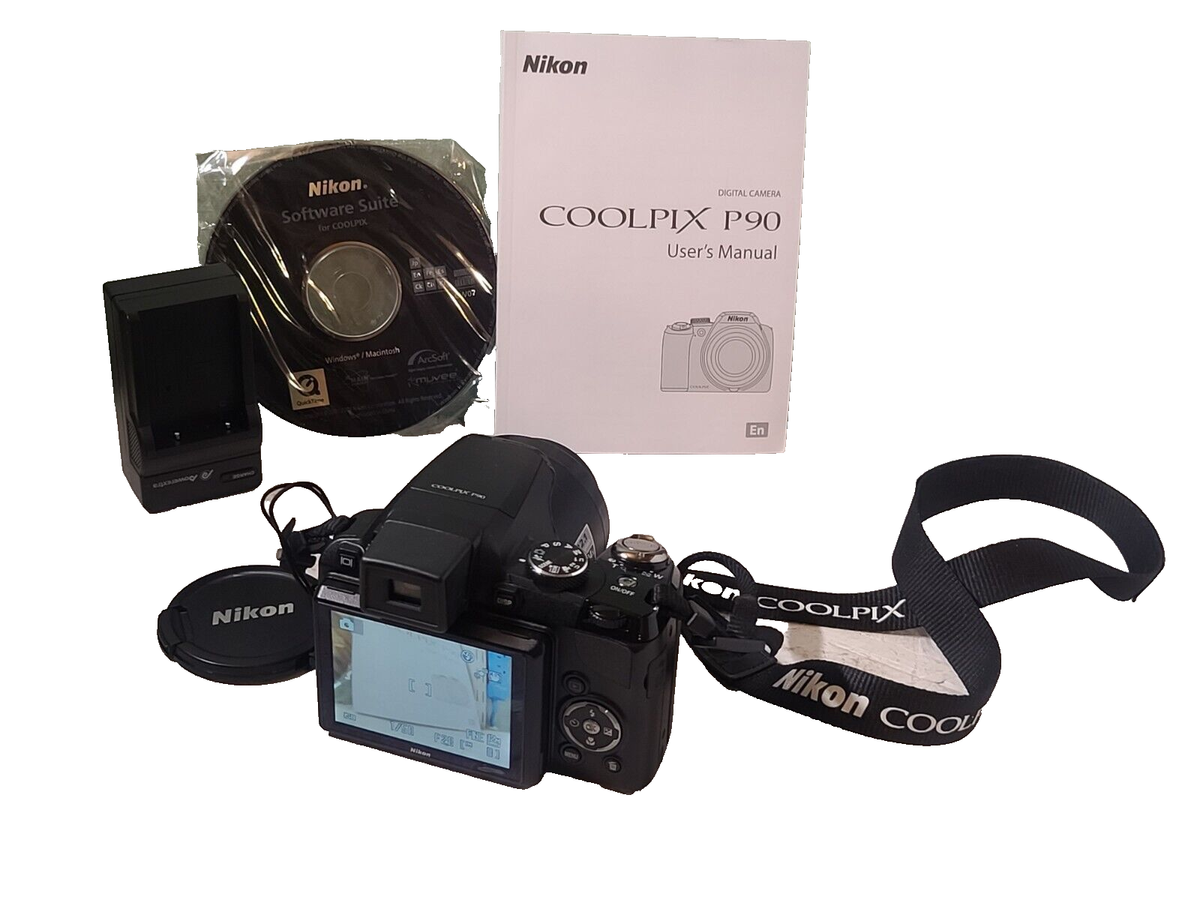 Nikon COOLPIX P90 12.1MP Digital Camera - Black Wide 24X Zoom ISO