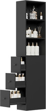 Tall Narrow Bathroom Storage Cabinet - 3 Adjustable Shelves, Classic Black