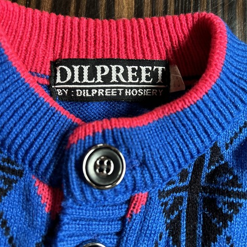 Dilpreet Hosiery Argyle Knit Sweater Youth Extra Small Henley Neon - Picture 4 of 7