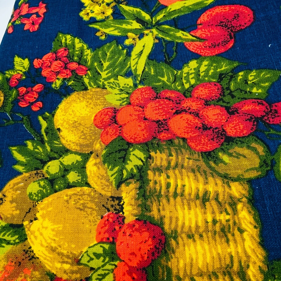 1+ Yarda Vintage Casa N Hogar Telas Cestas de Frutas Azul Rojo Corteza Tela Algodón Foto 2 de 4
