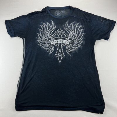 Affliction ''Live Fast'' T-Shirt Tee Men's 2XL Black Wings Cross Rocker Y2K MMA