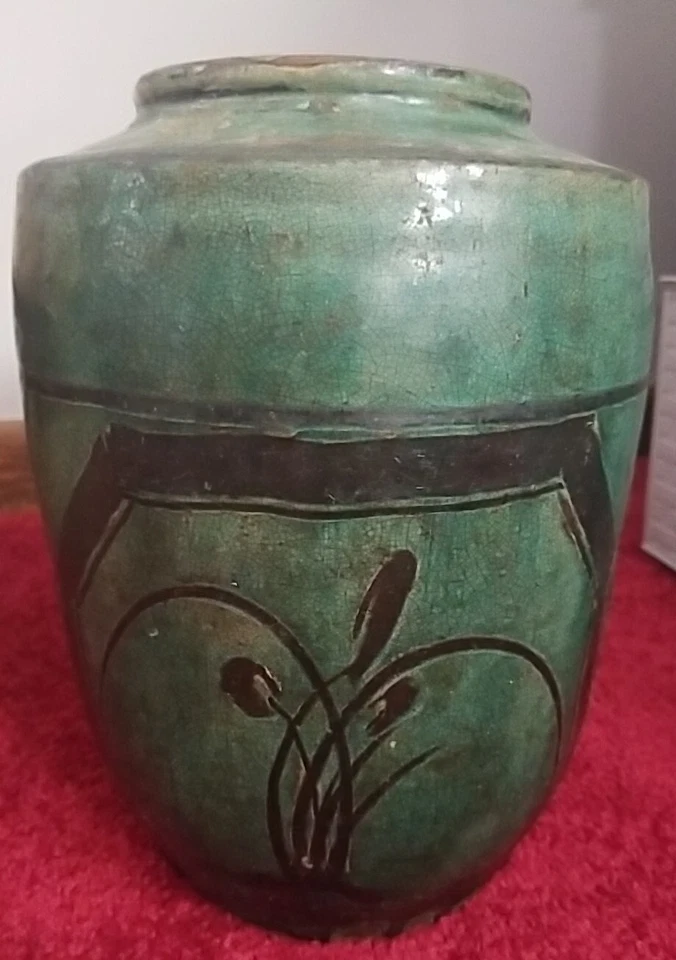 АНТИКВАРНАЯ КИТАЙСКАЯ ЗЕЛЕНАЯ ГЛАЗУРЬ ДЛЯ ГОРШКА ПРОВИНЦИИ ХУНАНЬ 1820-50 восковая печать Цзянь Дин - Изображение 3 из 4