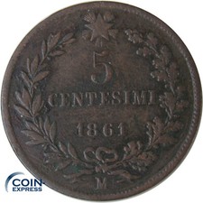 *** 5 Centesimi M&uuml;nze ITALIEN 1861 M Vittorio Emanuele II Italia Italy Coin ***