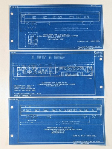 Pennsylvania PRR Pullman Sleeper Lounge Passenger Car PS13L Diagrams 1951