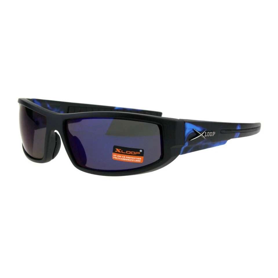Xloop Mens Sunglasses Wrap Around Rectangular Biker Flame Design - Image 2 of 4
