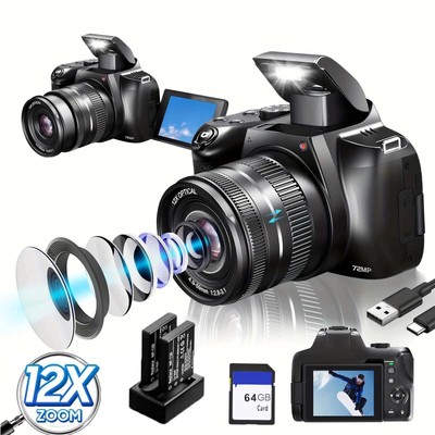 Digitalkamera 4K 72MP 270° Flip Screen Autofocus Vlogging Kamera 12X OpticalZoom