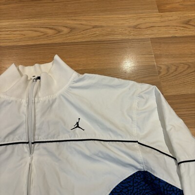 Air Jordan White Cement 3 Windbreaker Jacket Full Zip Blue Leopard