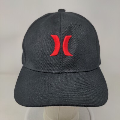 Hurley Red Logo Strapback Hat Black One Size Embroidered