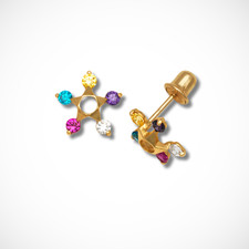 14K Yellow Gold Star Shaped Multi Color Stud Earring For Women