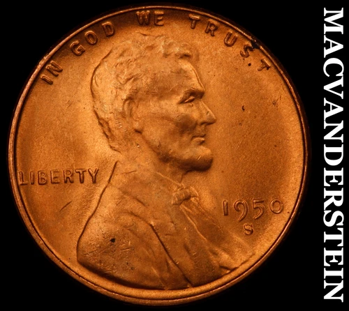 1950-S Lincoln Wheat Cent- Choice Gem Brilliant Uncirculated Luster #J150