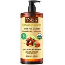 Organic Jojoba Oil Cold Pressed 8 fl oz, 100 Pure  Natural Unrefined Jojo
