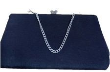 Black Fabric Clutch Bag Silver Chain Evening Prom Formal Cocktail 9" x 4.5"