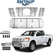 Chrome Grille Fits 08-15 Nissan Titan Billet Grill Bumper Upper Grill Insert 4pc