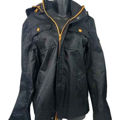 Urban Republic Mens Medium Coat Jacket Black Gold Hood Rain TPU Coated * FLAW