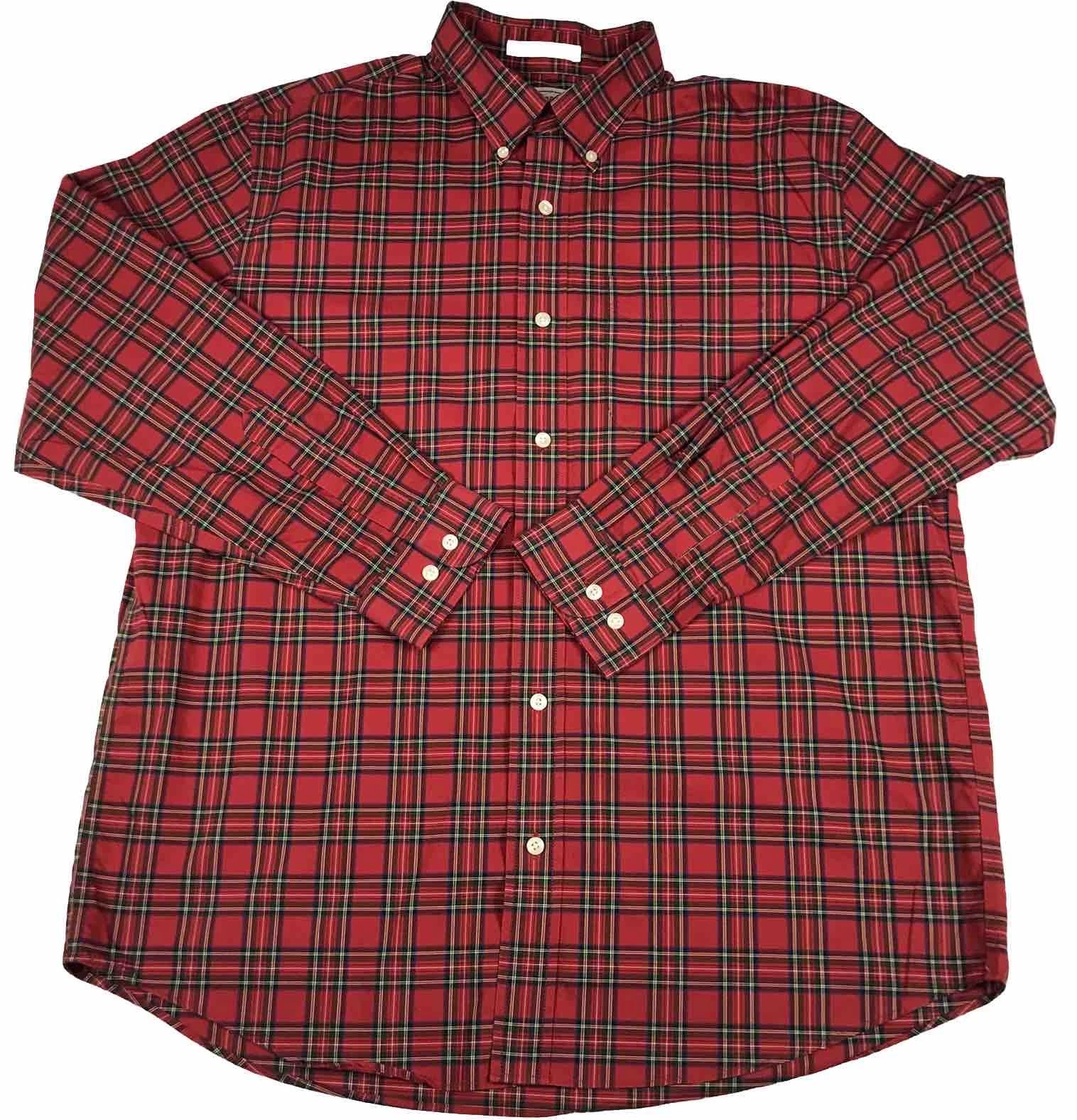 LL Bean Mens Large Shirt Red Plaid Button Up Traditional Fit￼￼ ￼￼ Wrinkle Free ￼
