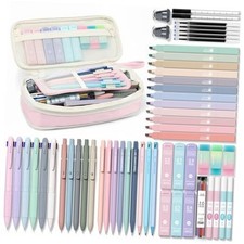 56 PCS Aesthetic School Supplies with Cute Pencil Case, 6 Multicolor Pen, Pink