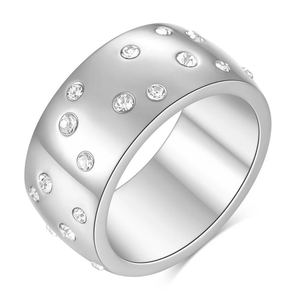 Anillo de pareja Ins 10 mm esmalte para mujer oro titanio acero cielo estrellado circonita cúbica talla 6-12 Foto 3 de 4