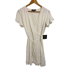 Lulus NEW Harbor Point White Wrap Tie Waist Mini Dress Flutter Sleeve Size Small